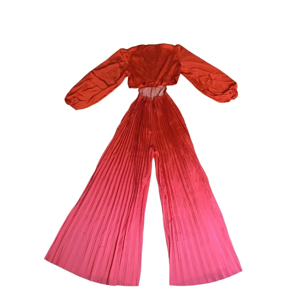 Petal & Pup Women's Red V Neck Long Sleeves Krista Gradient Jumpsuit Size S NWT